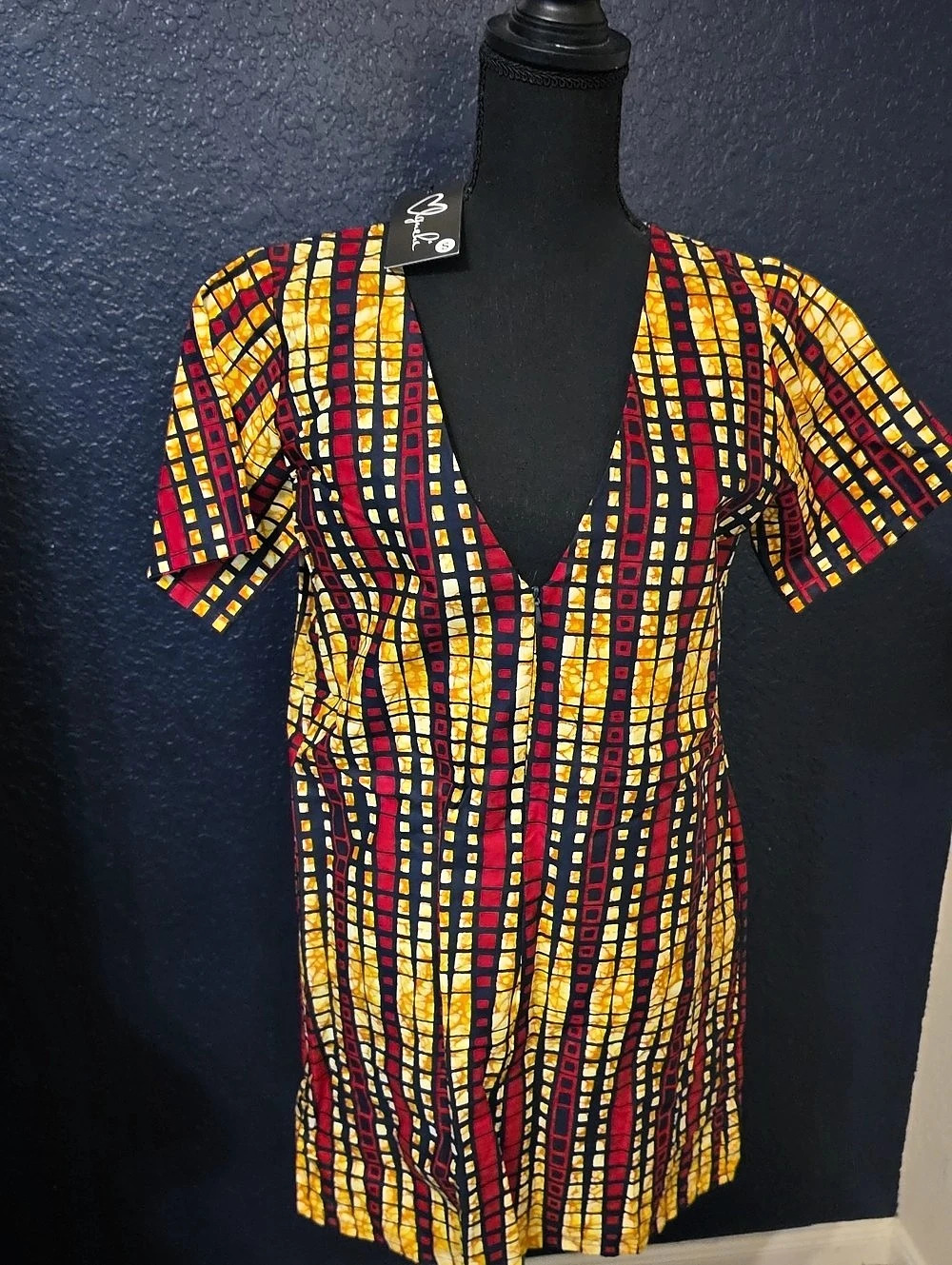 Geometric Mini Dress in Yellow & Red New